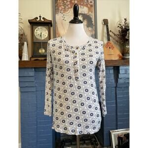 Kate Quinn Sun Starburst Top Shirt Womens M 100% Organic Cotton Button Henley